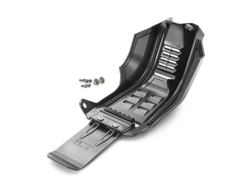 Factory skid plate with linkage protection HTM Motorcycles